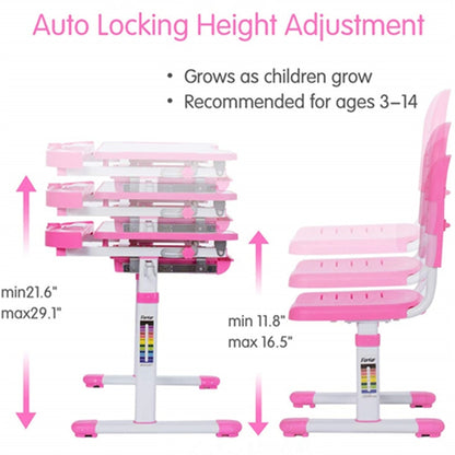 Children's  Study Desk Height Adjustable  Storage Drawer