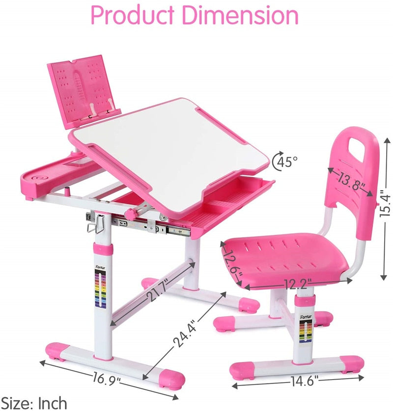 Children's  Study Desk Height Adjustable  Storage Drawer