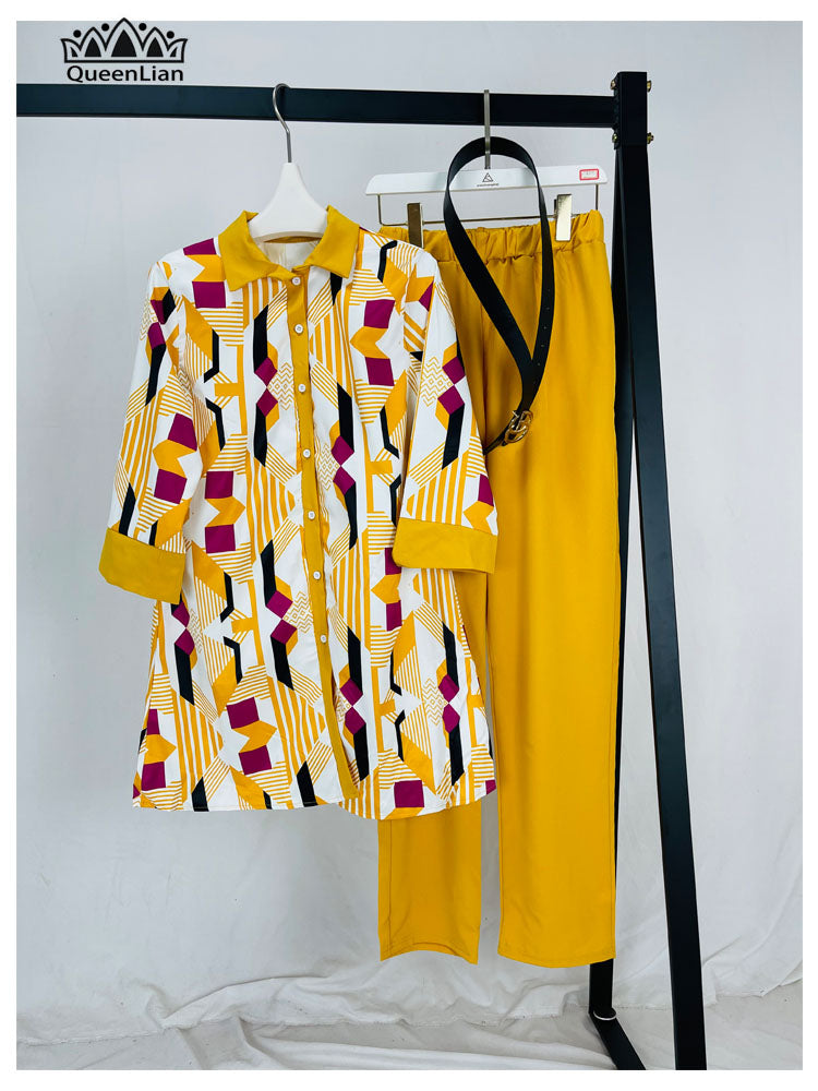 Dashiki Pants with Long Coat 2 Pieces Suit