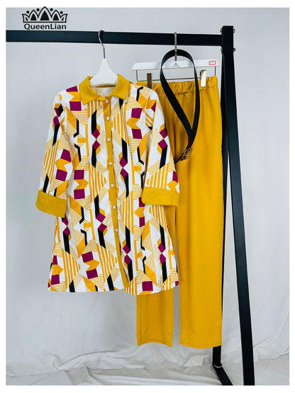 Dashiki Pants with Long Coat 2 Pieces Suit