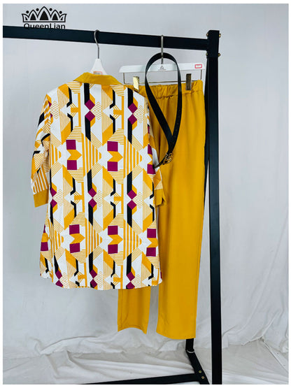 Dashiki Pants with Long Coat 2 Pieces Suit
