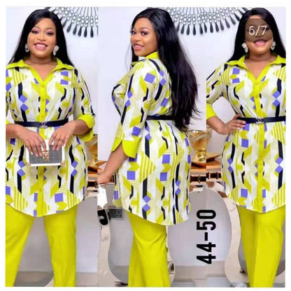 Dashiki Pants with Long Coat 2 Pieces Suit