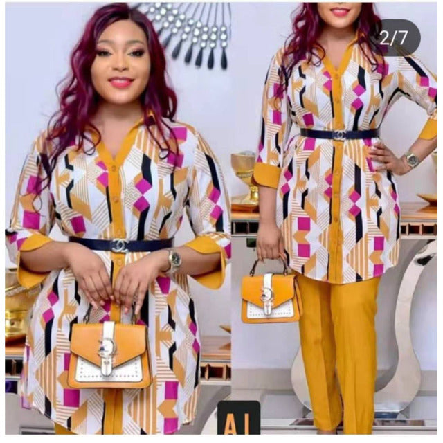 Dashiki Pants with Long Coat 2 Pieces Suit