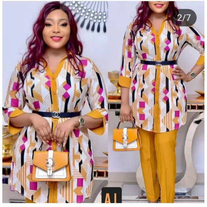 Dashiki Pants with Long Coat 2 Pieces Suit