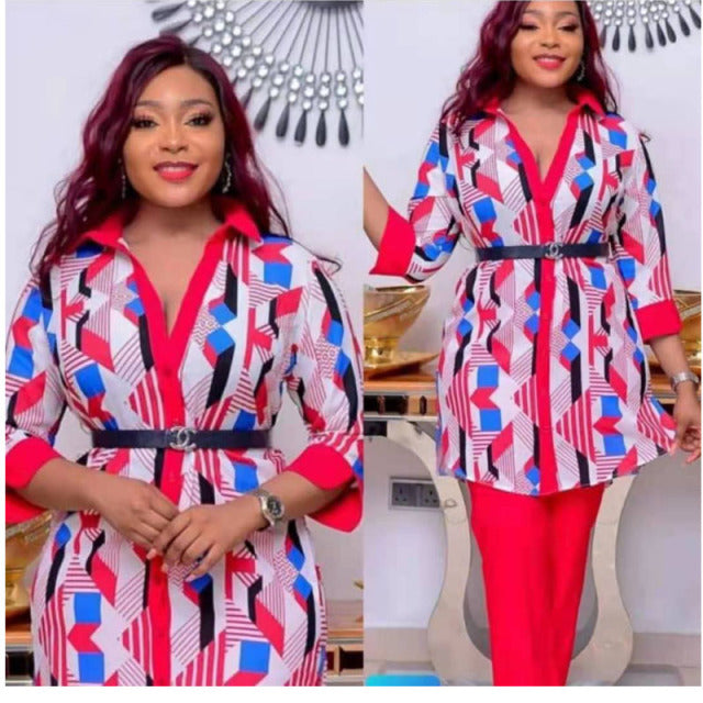 Dashiki Pants with Long Coat 2 Pieces Suit